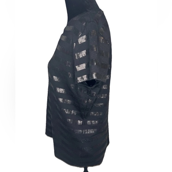 Talbots ladies‎ size medium black on black poly/rayon pullover sequin T-shirt - Picture 2 of 10